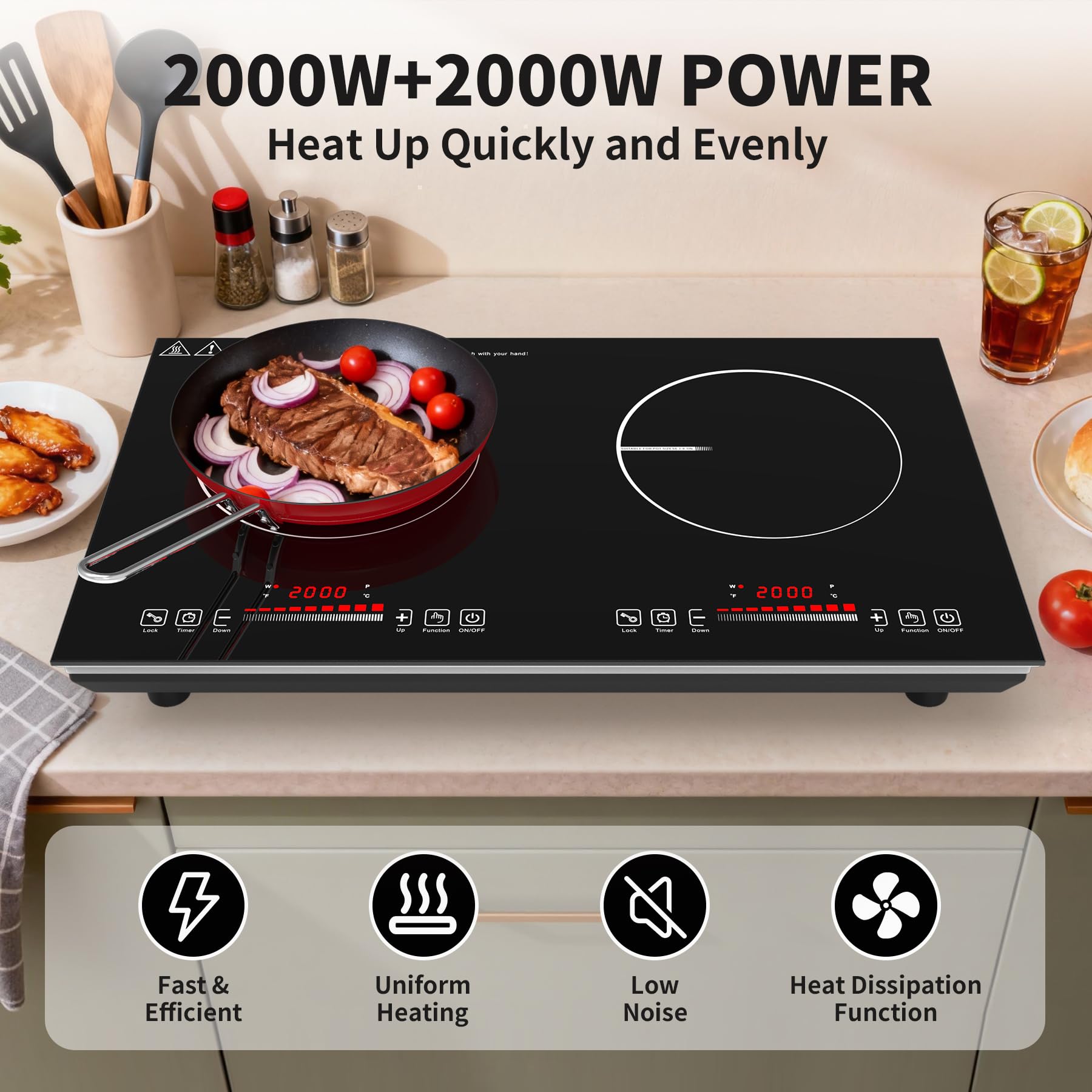 VBGK 2 burner Induction Cooktop, 110V 4000W Induction Hot Plate, 2 burner Induction cooktop