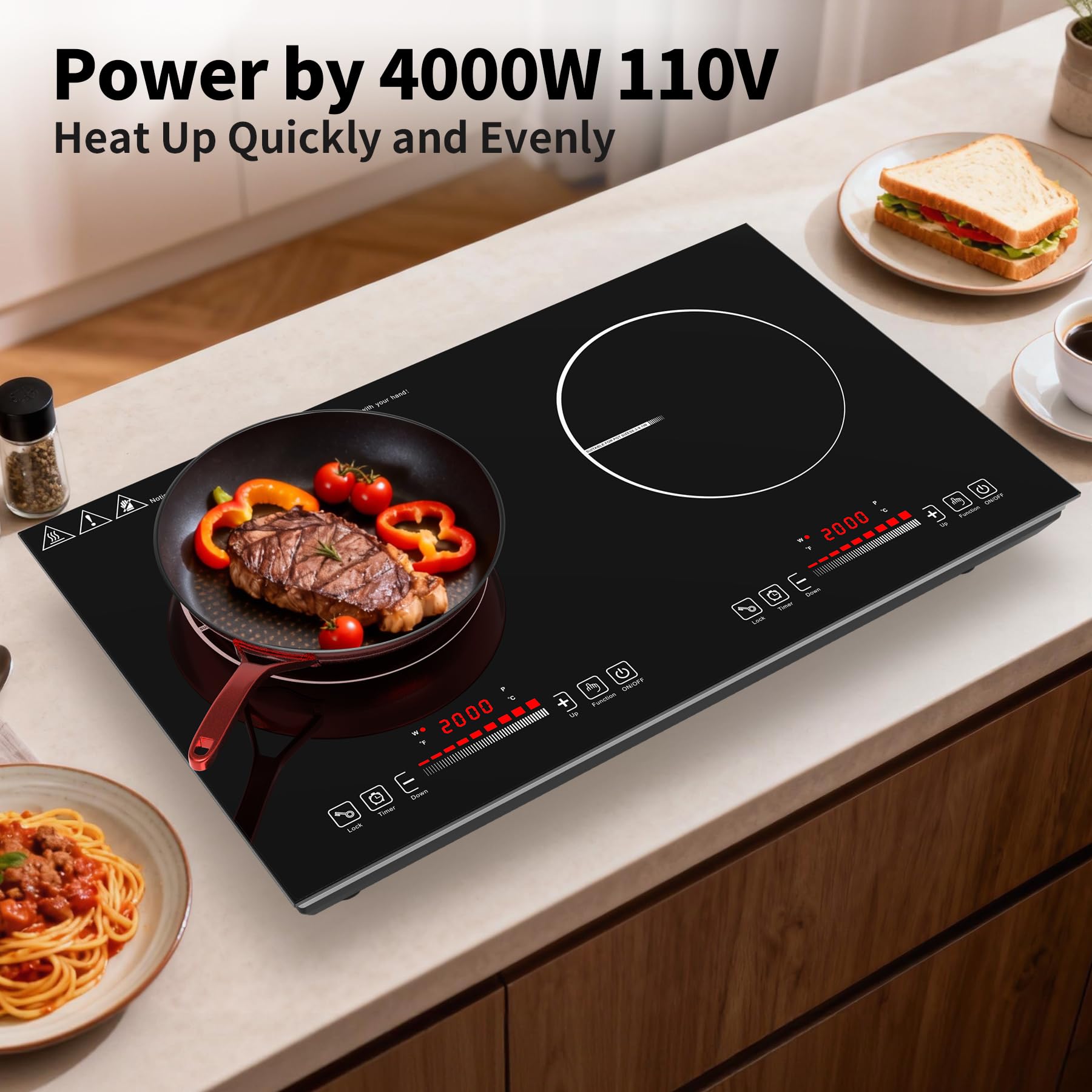 VBGK 2 burner Induction Cooktop, 110V 4000W Induction Hot Plate, 2 burner Induction cooktop