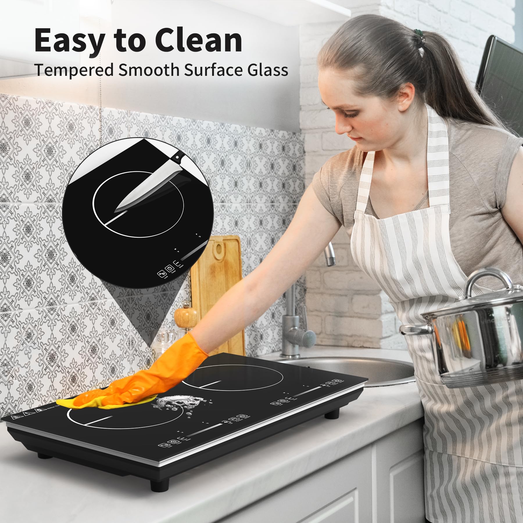 VBGK 2 burner Induction Cooktop, 110V 4000W Induction Hot Plate, 2 burner Induction cooktop