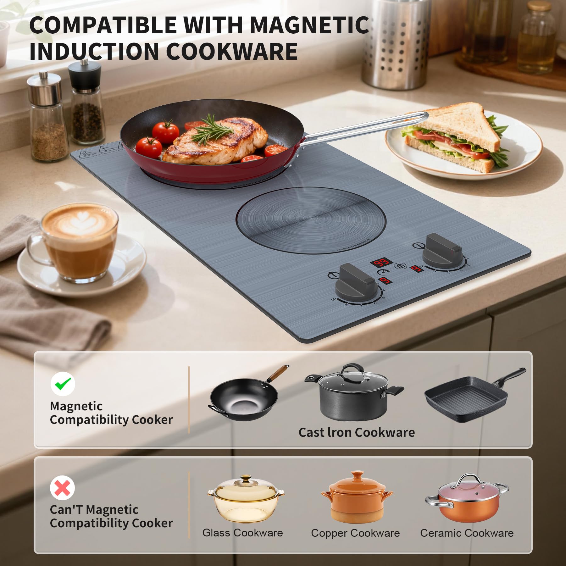 VBGK Induction Cooktop,110V 2300W Double Burner Hot Plate,2 Burner Induction Cooktop