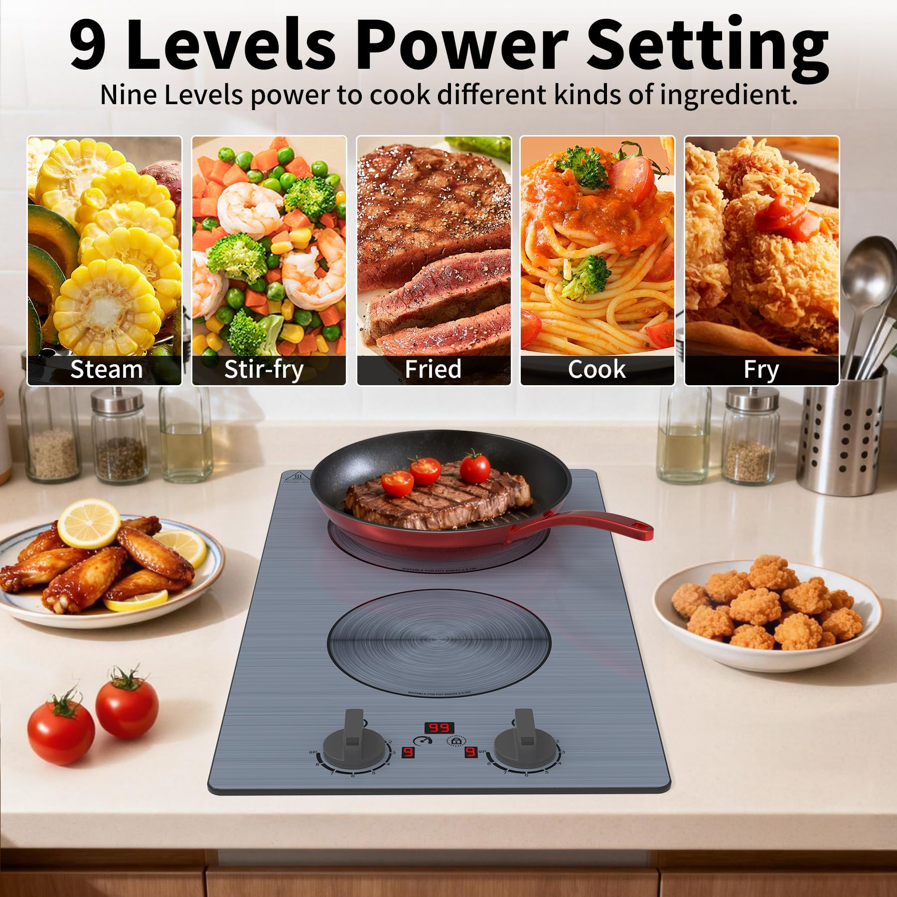 VBGK Induction Cooktop,110V 2300W Double Burner Hot Plate,2 Burner Induction Cooktop