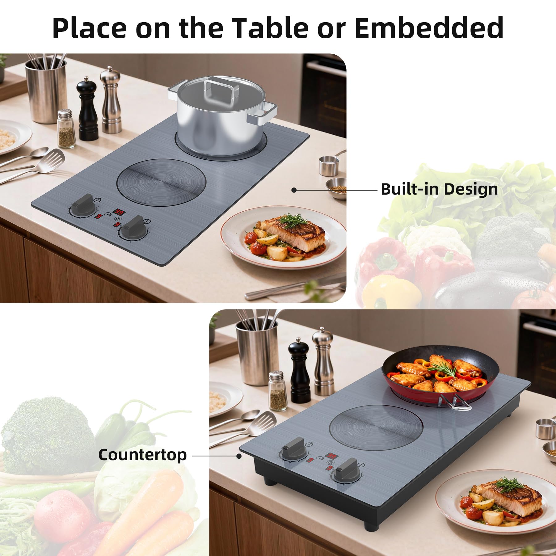 VBGK Induction Cooktop,110V 2300W Double Burner Hot Plate,2 Burner Induction Cooktop