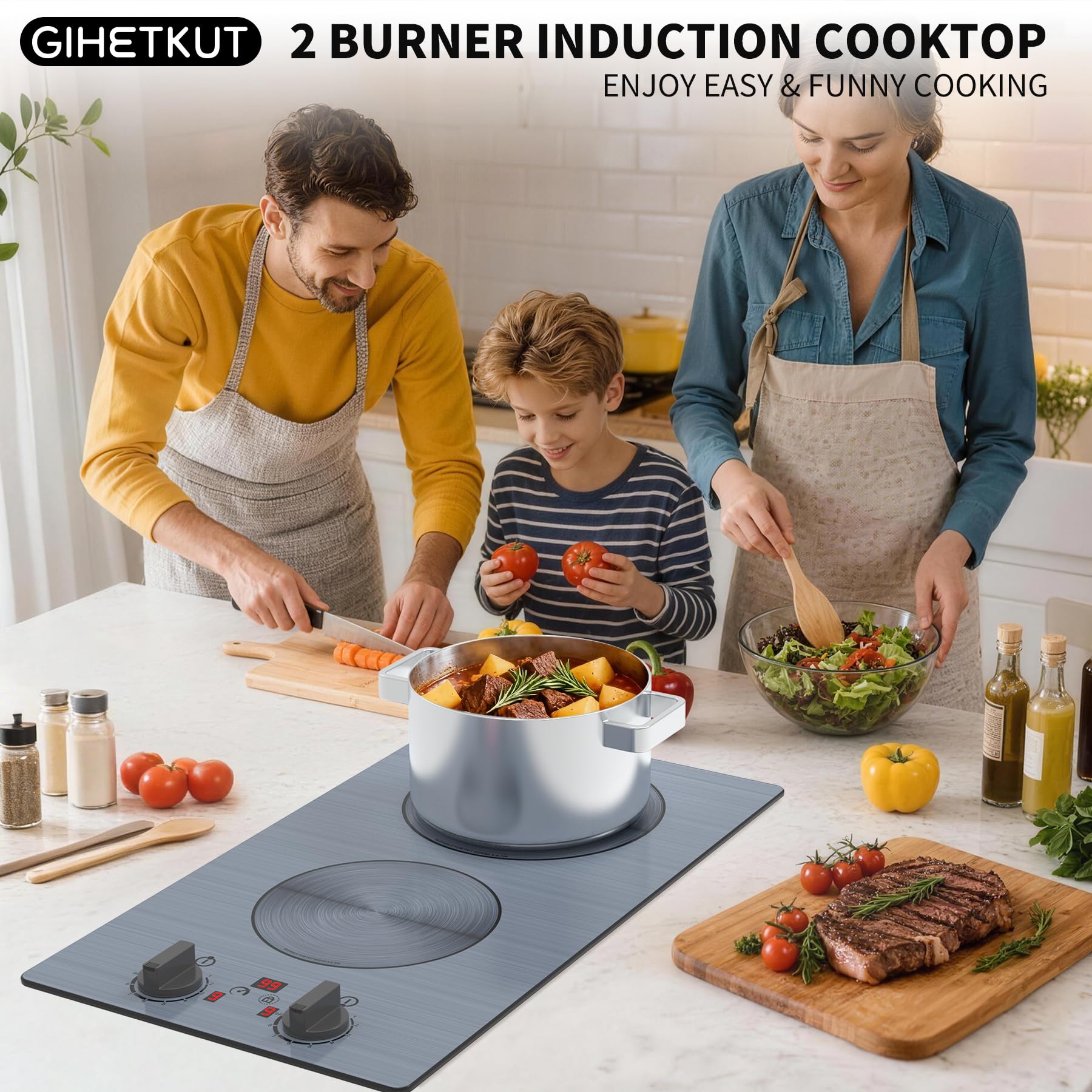 VBGK Induction Cooktop,110V 2300W Double Burner Hot Plate,2 Burner Induction Cooktop
