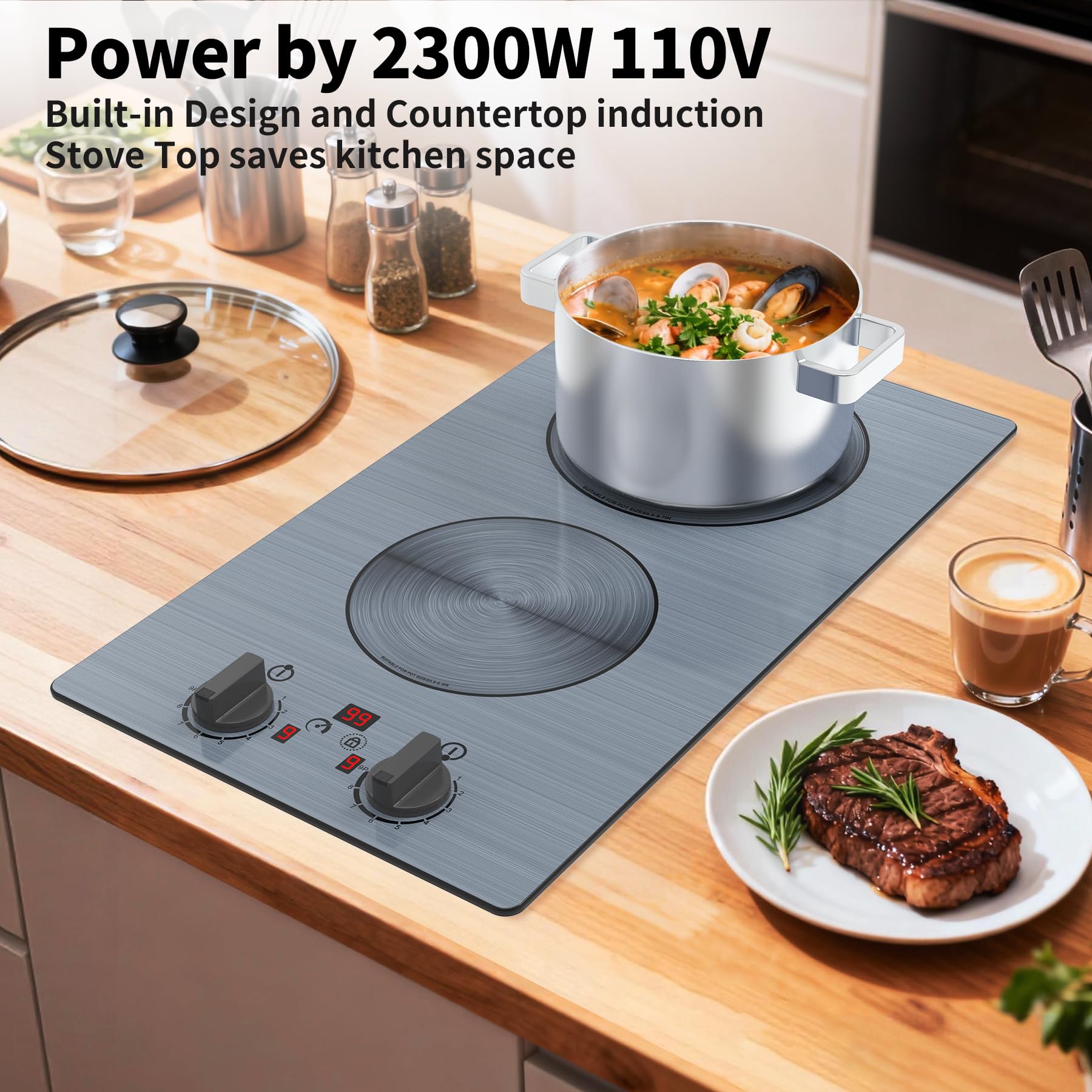 VBGK Induction Cooktop,110V 2300W Double Burner Hot Plate,2 Burner Induction Cooktop