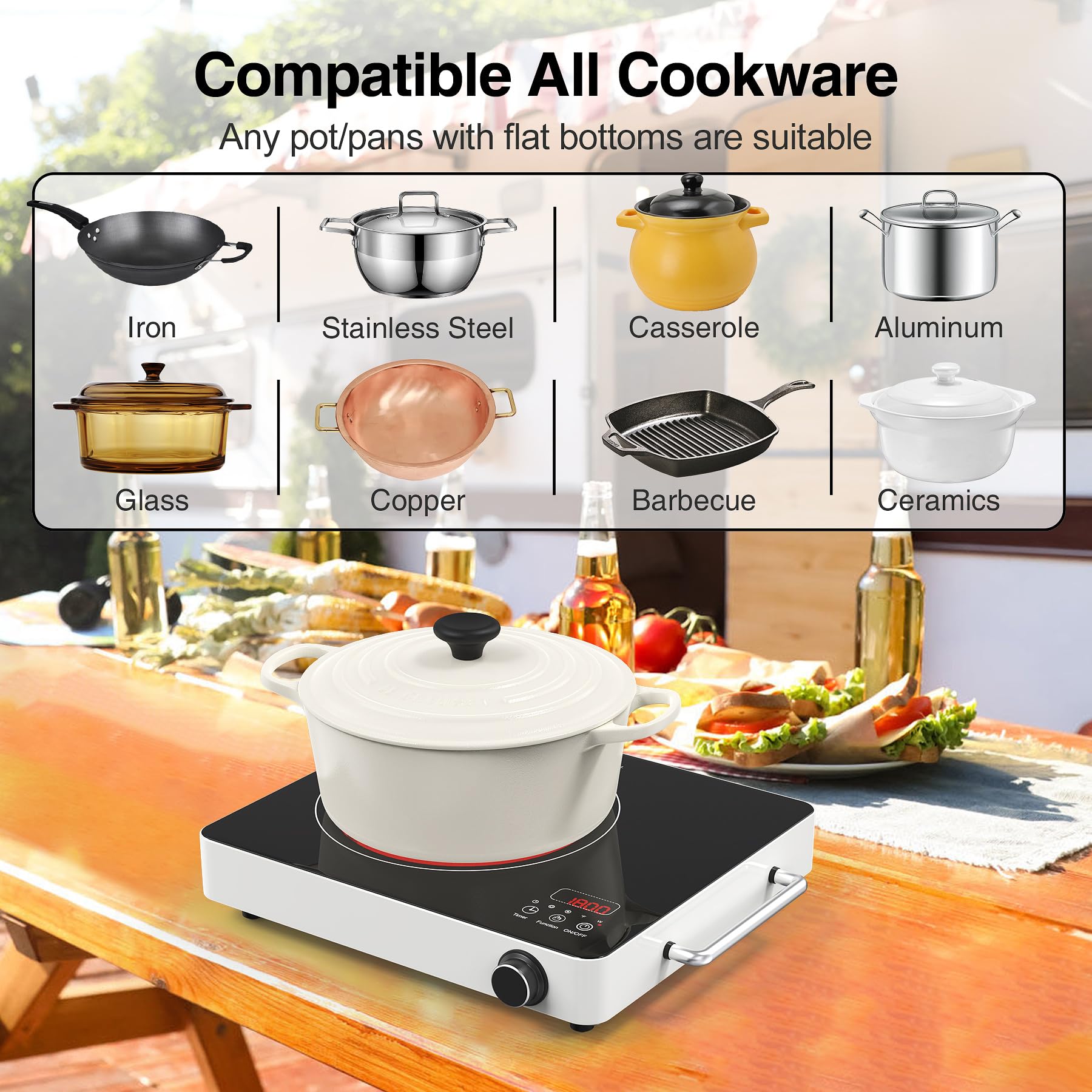 VBGK Single Burner Induction Cooktop 1800W, Portable Electric Stove with 9 Power Levels for Kitchen & RV Cooking