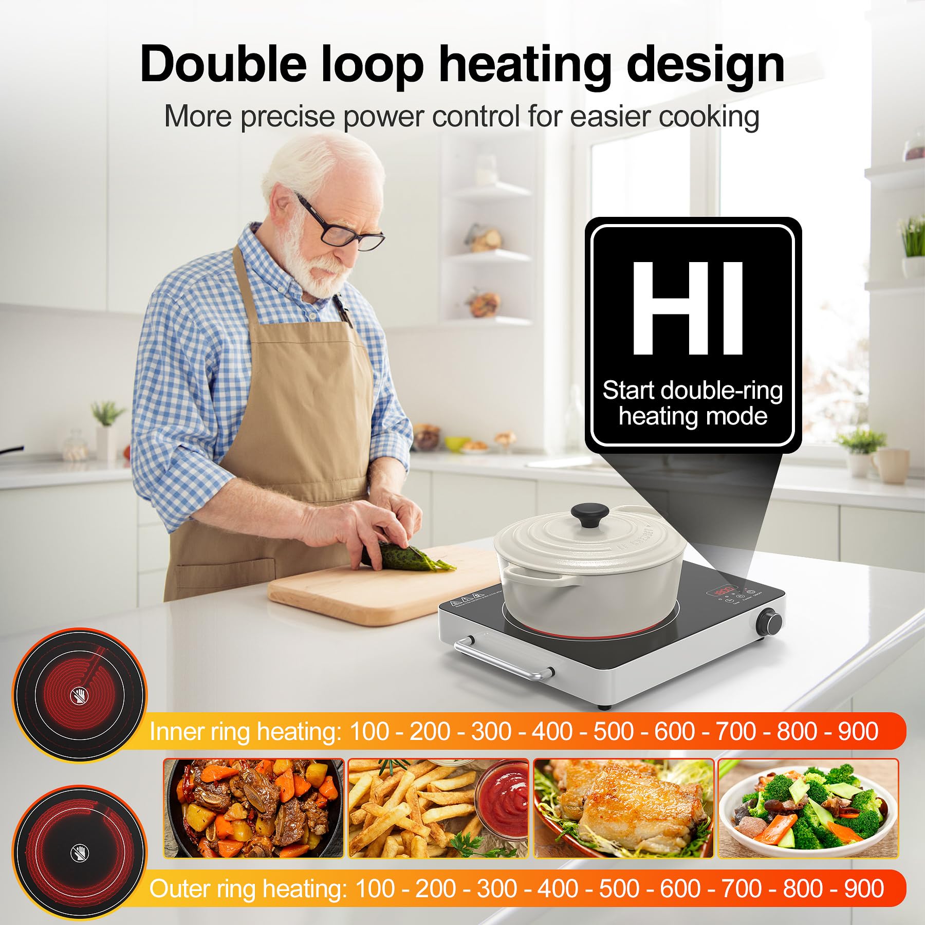 VBGK Single Burner Induction Cooktop 1800W, Portable Electric Stove with 9 Power Levels for Kitchen & RV Cooking