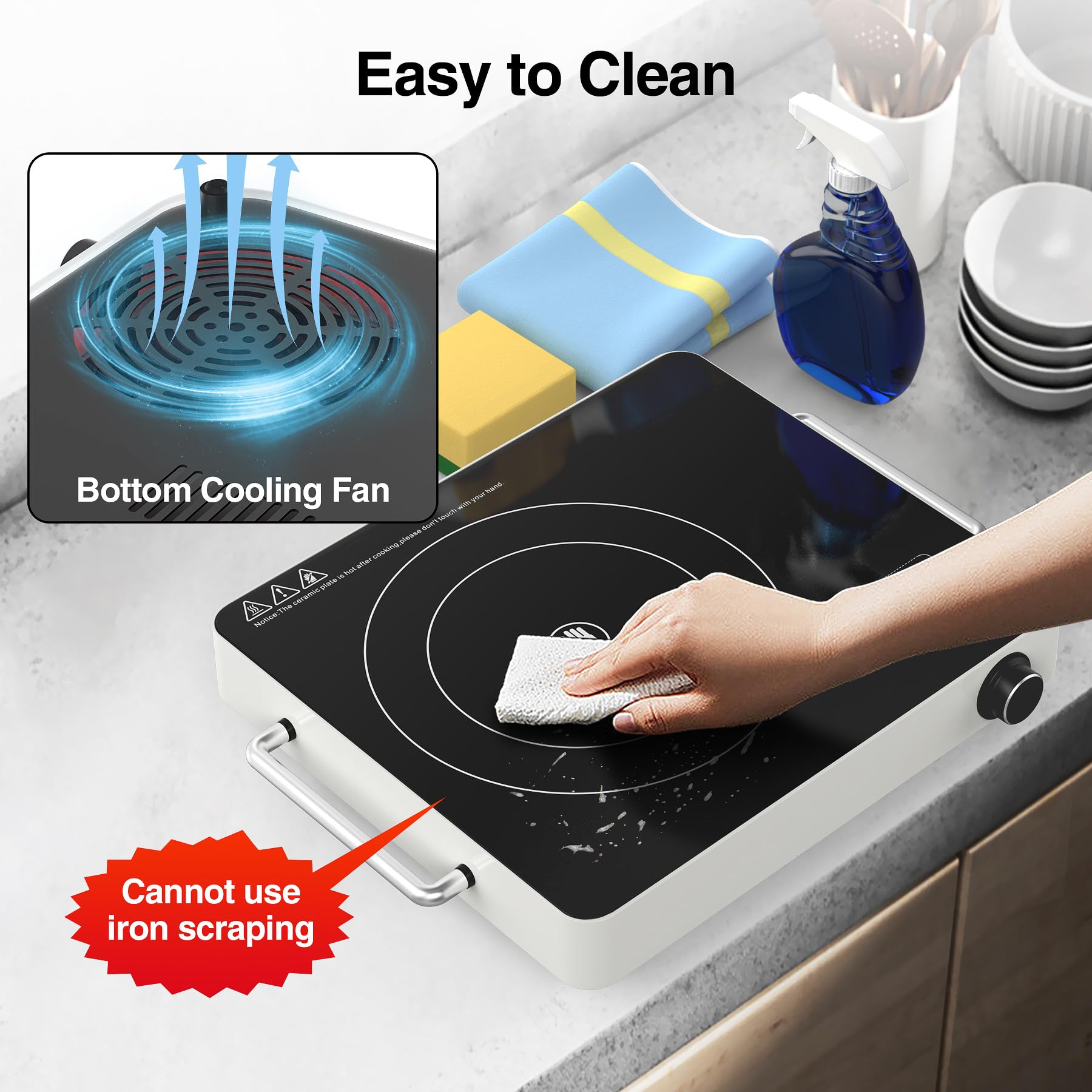 VBGK Single Burner Induction Cooktop 1800W, Portable Electric Stove with 9 Power Levels for Kitchen & RV Cooking