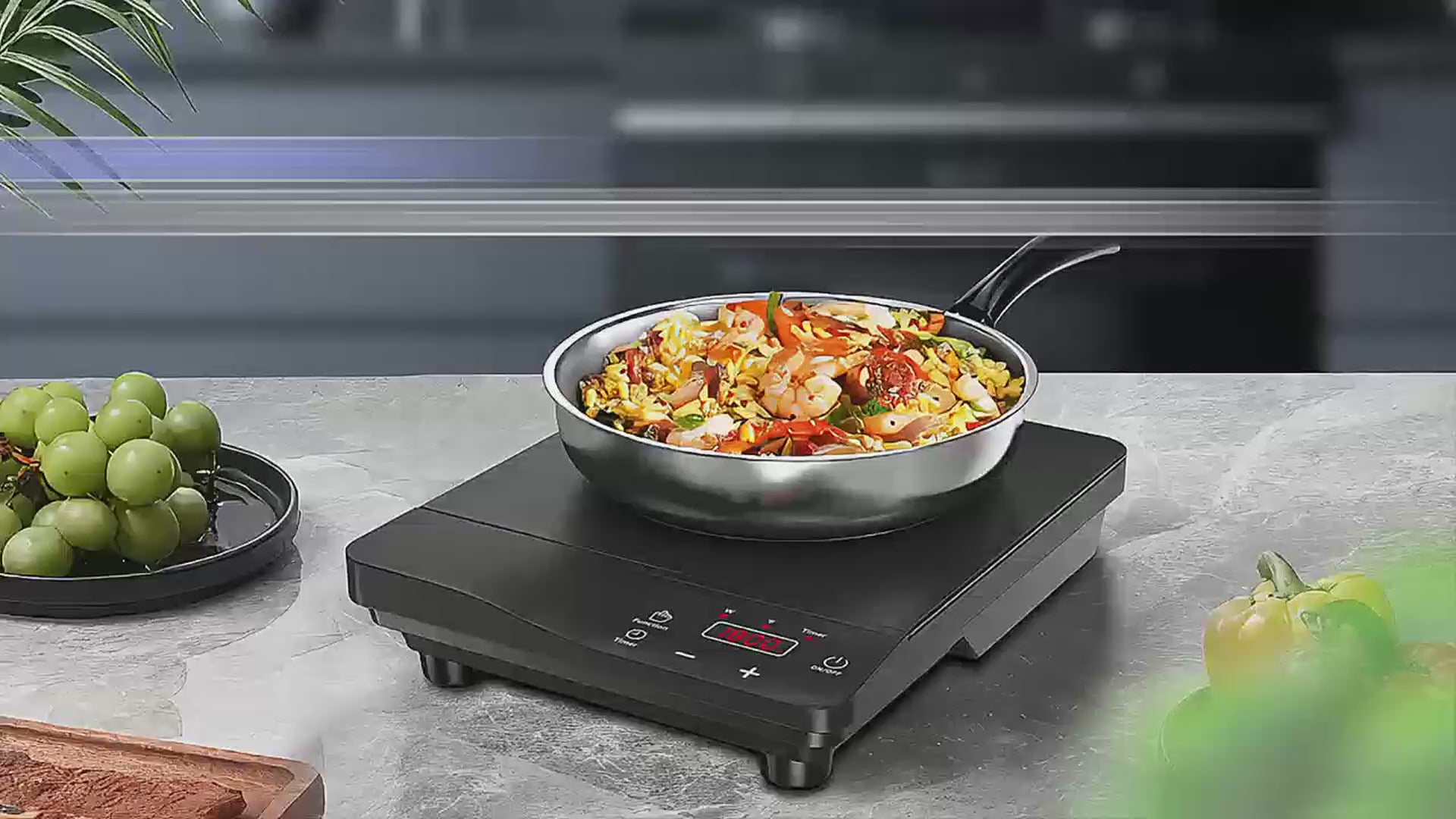 Load video: VBGK Portable Induction Cooktop 1800W Single Burner Electric Stove with Fry Pan for Home, RV &amp; Camping