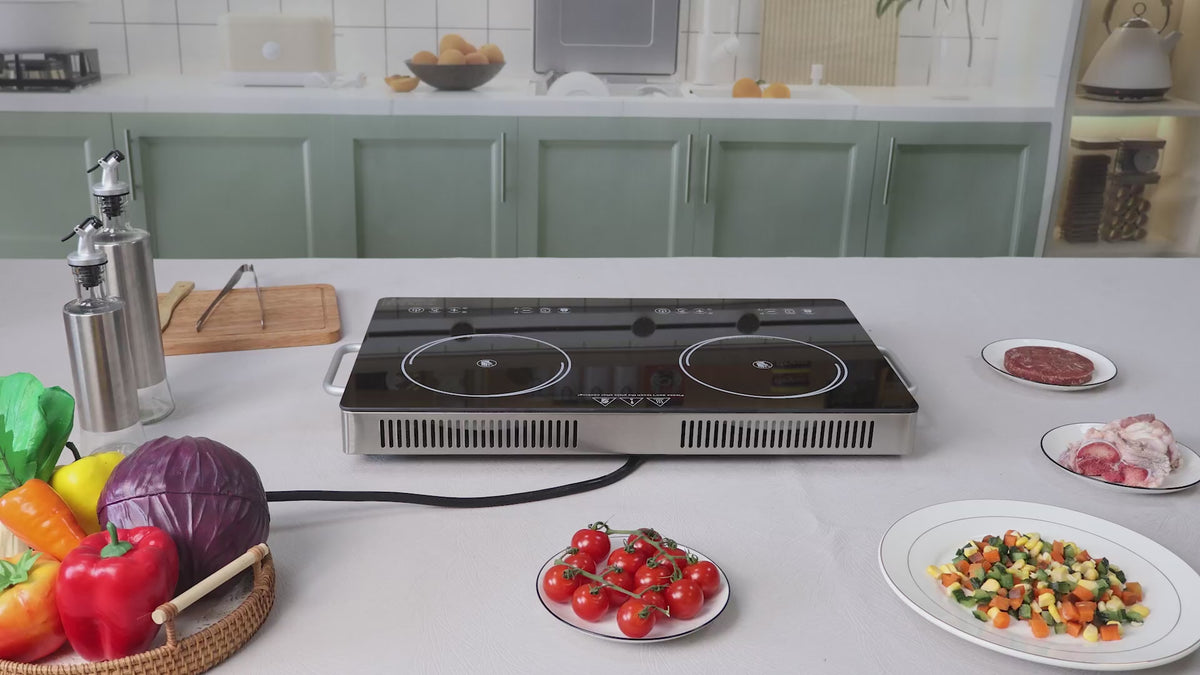 Video laden: VBGK 2-pits elektrische keramische kookplaat, 22 inch 4000W met snelle verwarming en glazen oppervlak voor in de keuken