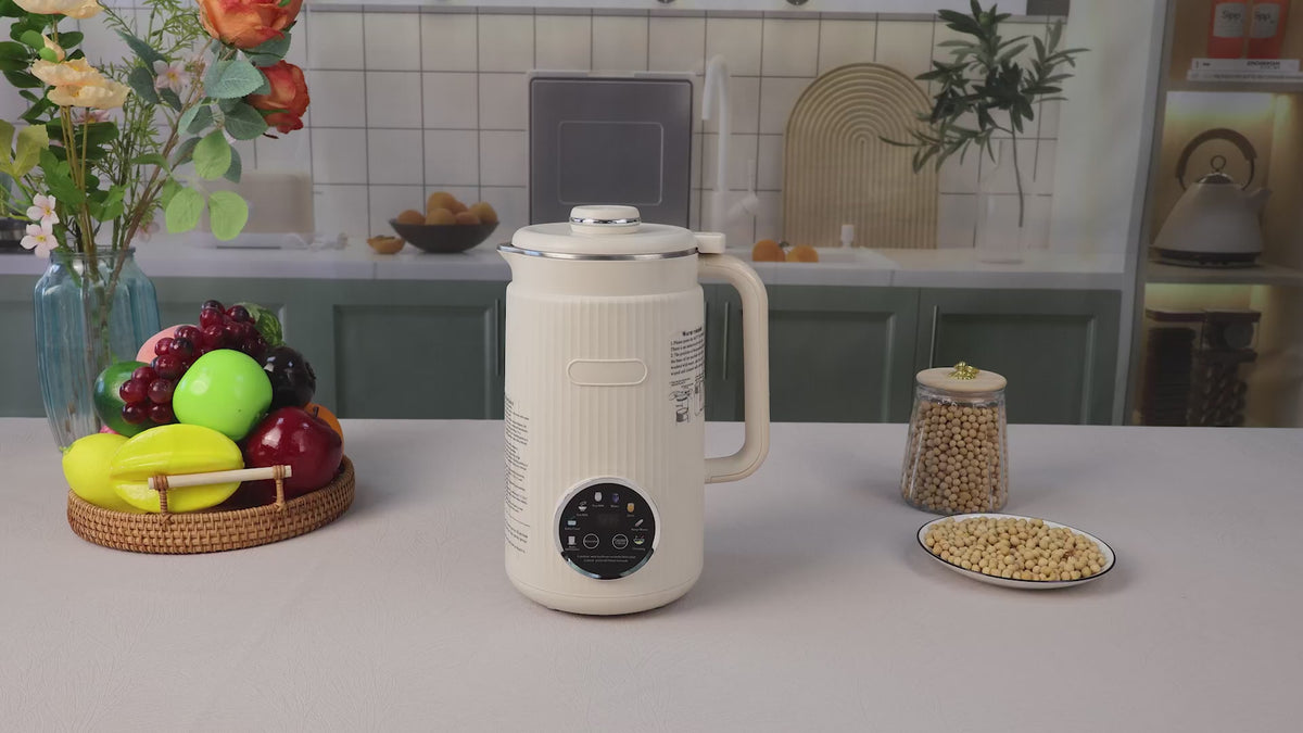 Charger la vidéo : Machine à lait végétal VBGK 1 L, robot culinaire multifonction 8-en-1 pour laits végétaux fait maison (Blanc)