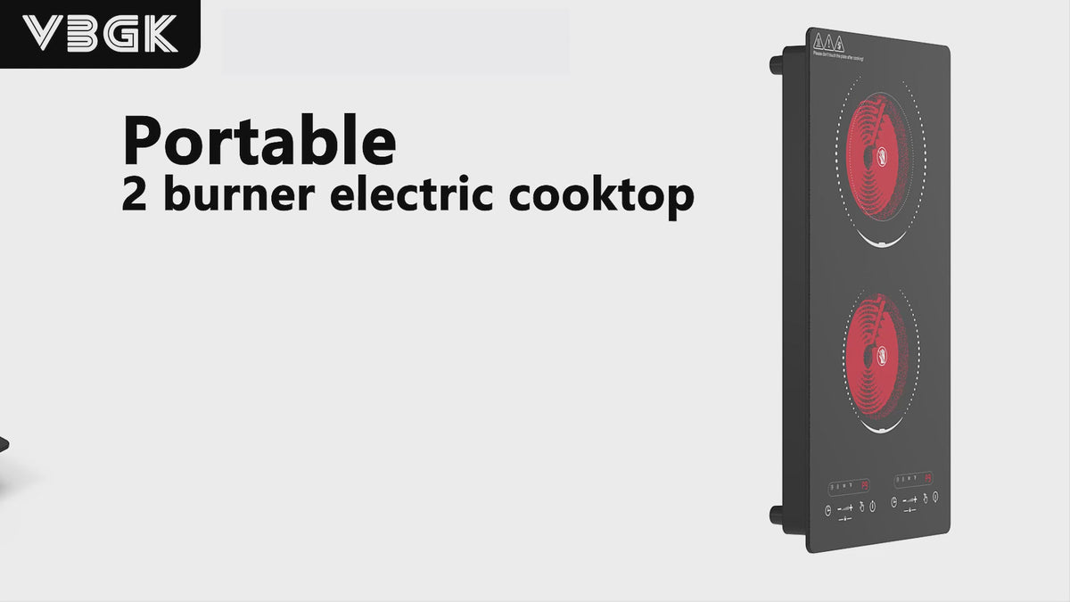 Carica video: Piano cottura elettrico a 2 fuochi VBGK, piastra da 12 pollici da 3000 W con controllo preciso del calore per cucina, appartamento e camper