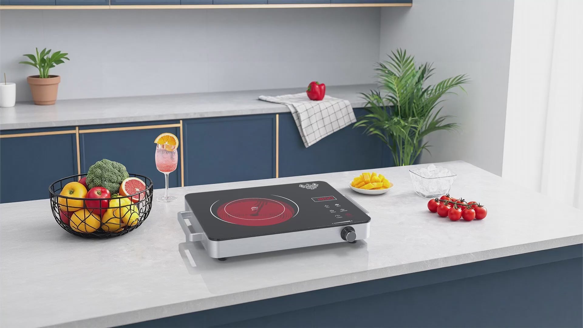 Load video: VBGK 1800W Portable Electric Cooktop 110V Infrared Hot Plate with Handle, Single Burner Countertop Stove for Home, RV &amp; Apartment