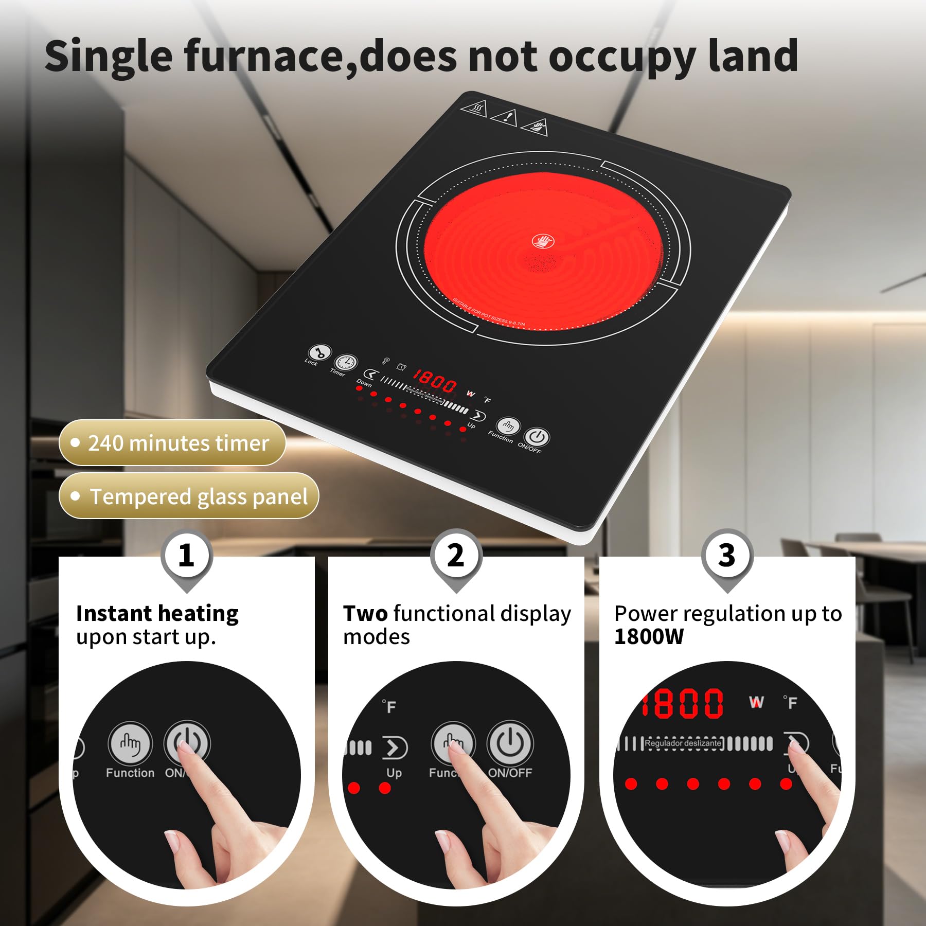 VBGK Single Burner Electric Cooktop,110V 1800W electric burner,portable single burner cooktop