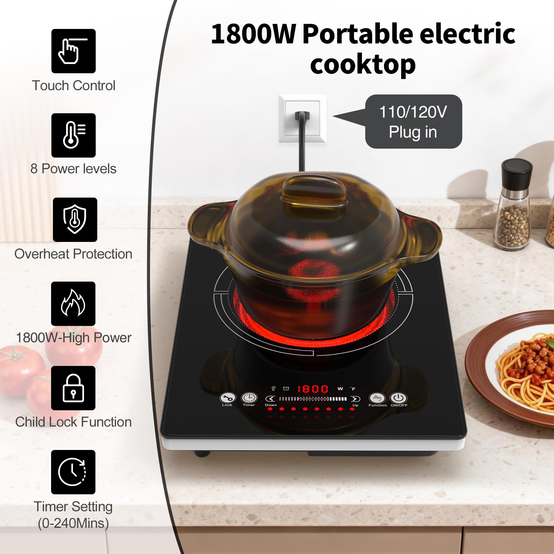 VBGK Single Burner Electric Cooktop,110V 1800W electric burner,portable single burner cooktop
