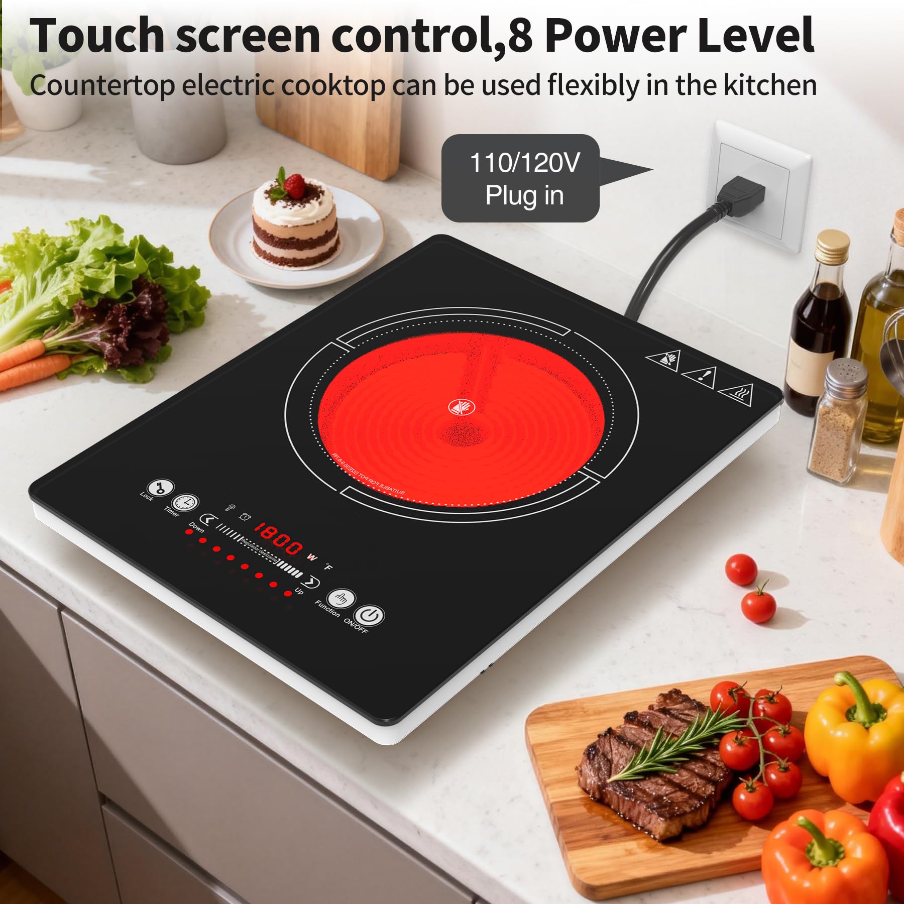 VBGK Single Burner Electric Cooktop,110V 1800W electric burner,portable single burner cooktop