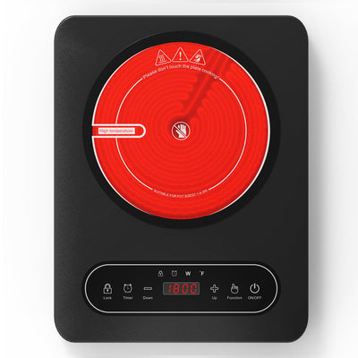 VBGK 12-inch elektrische kookplaat met één pit, 110V 1800W met led-touchbediening & kinderslot voor de thuiskeuken