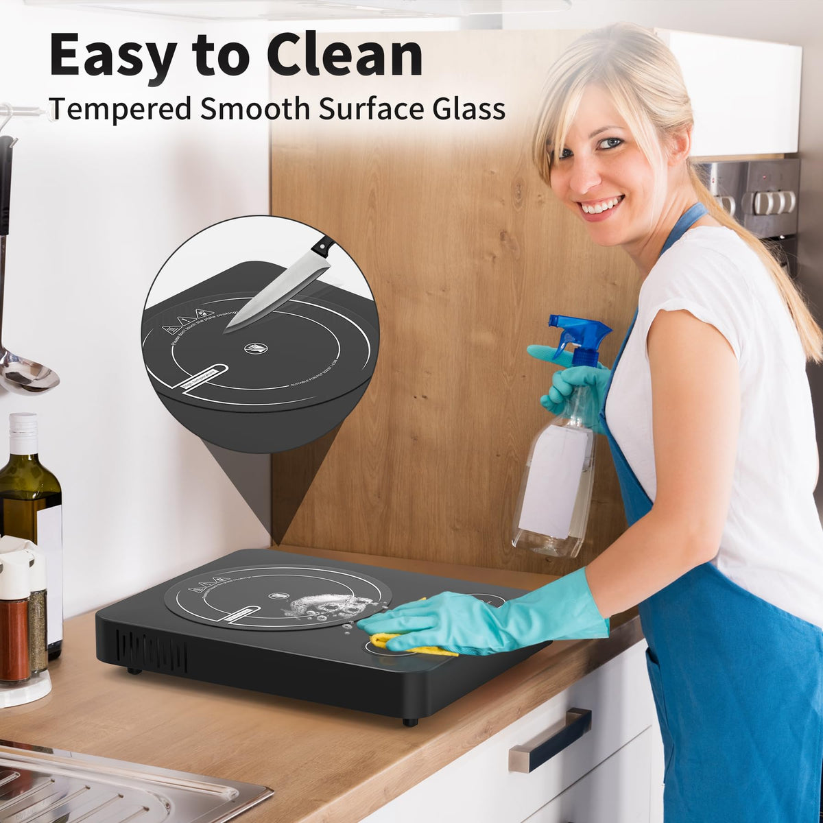 Piano cottura elettrico a fuoco singolo VBGK da 12 pollici, 110V 1800W con controllo touch a LED e blocco di sicurezza per la cucina domestica