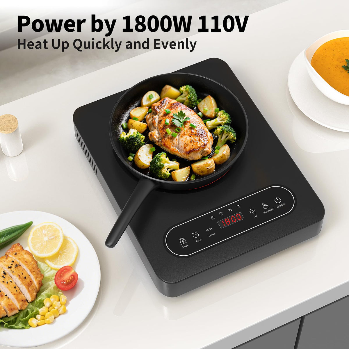 Piano cottura elettrico a fuoco singolo VBGK da 12 pollici, 110V 1800W con controllo touch a LED e blocco di sicurezza per la cucina domestica
