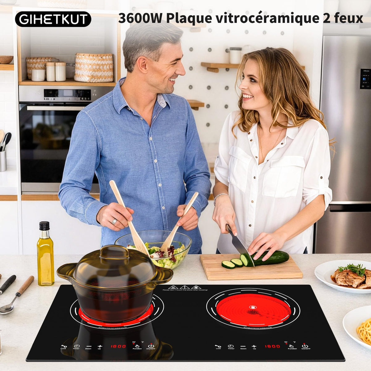 Piano cottura elettrico in vetroceramica VBGK 3600W 220V 60cm, comandi touch a LED, 9 livelli di potenza, blocco bambini, timer 4 ore e protezione contro il surriscaldamento