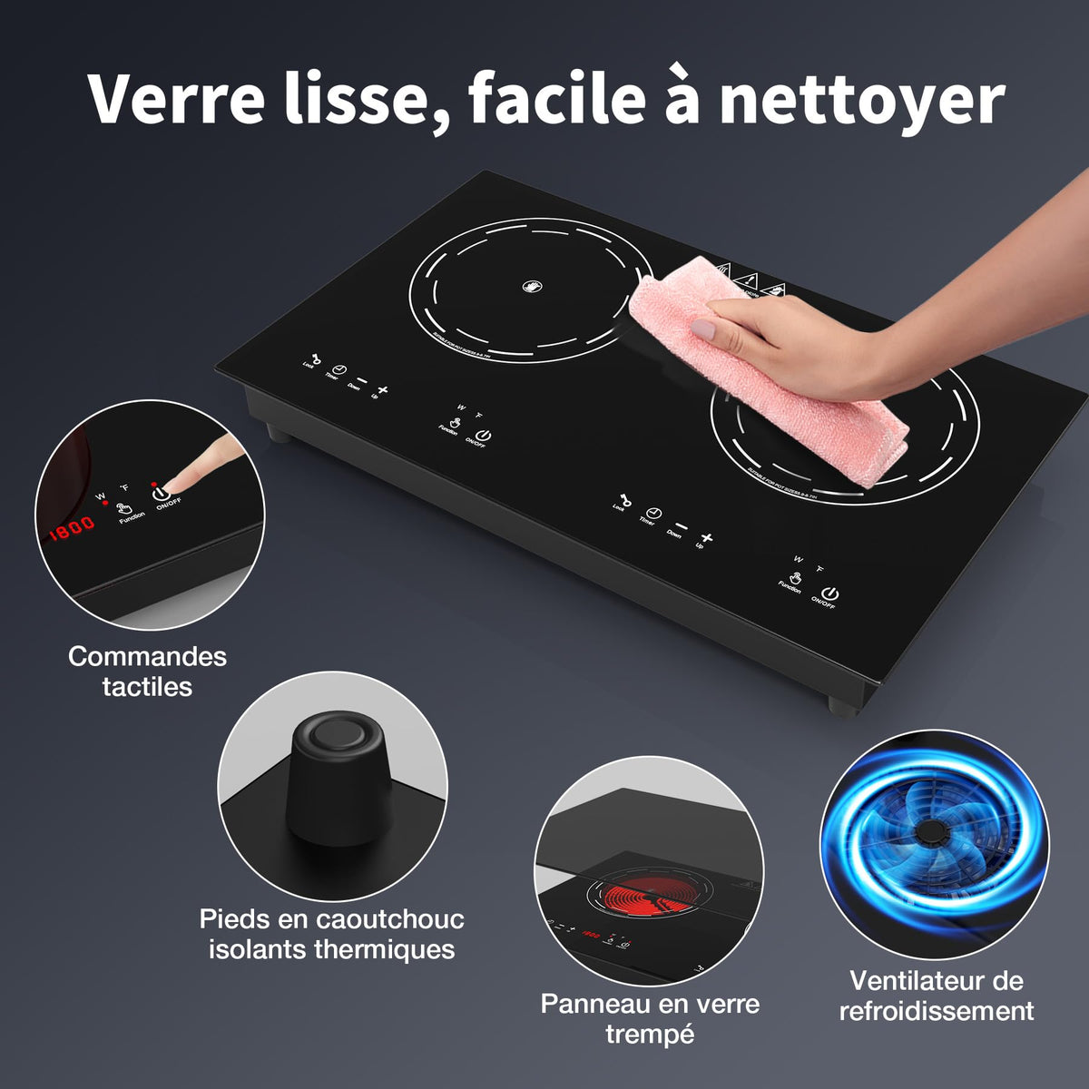 Piano cottura elettrico in vetroceramica VBGK 3600W 220V 60cm, comandi touch a LED, 9 livelli di potenza, blocco bambini, timer 4 ore e protezione contro il surriscaldamento